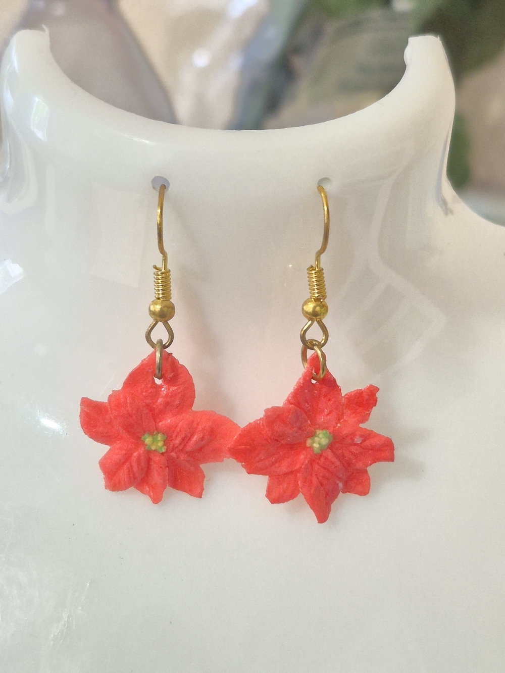 Poinsetta Flower Dangling Earrings ♡ Women Handcrafted Jewerly